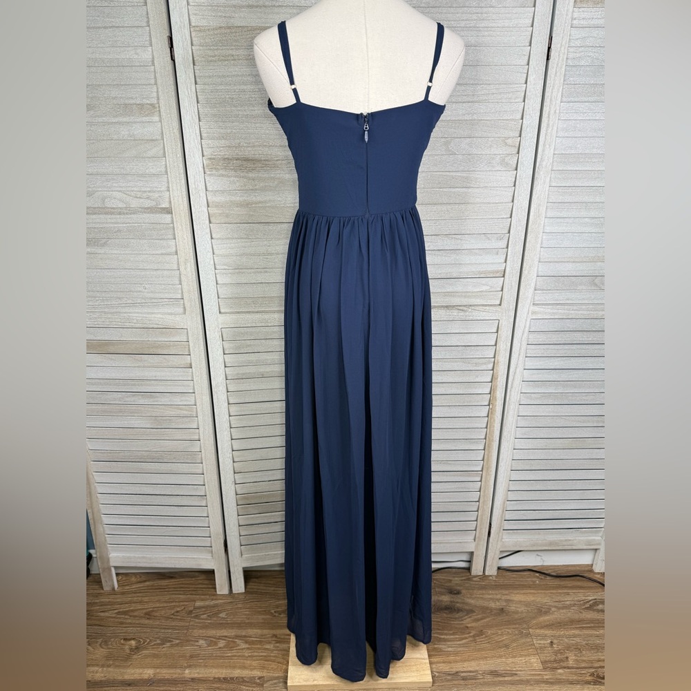 FASHION NOVA Navy Blue Sheer Maxi Dress with Stretchy Mini Lining & Lace Bust-M - Picture 3 of 3